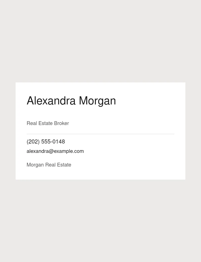 Black and white business card concept for fictional agent Alexandra Morgan